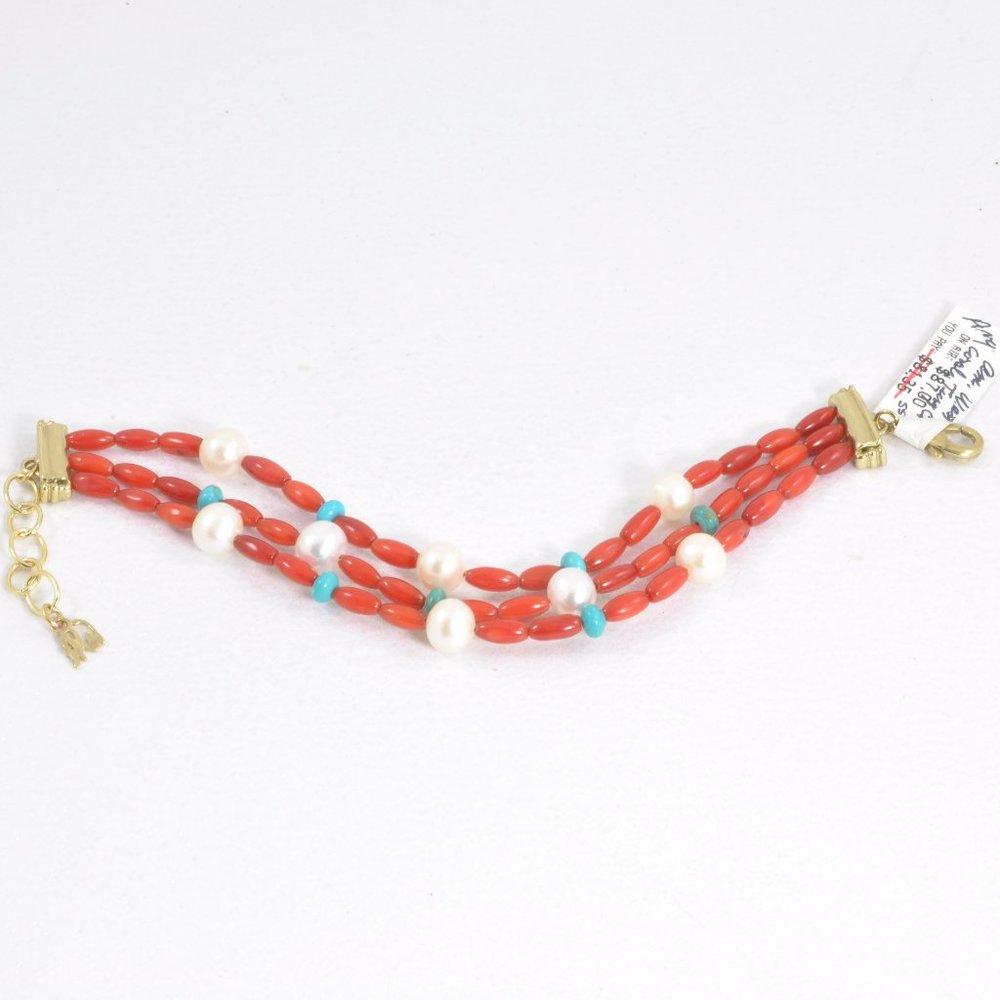 American West Red Coral Bead & Gemstone 3 Strand Bracelet - Average
